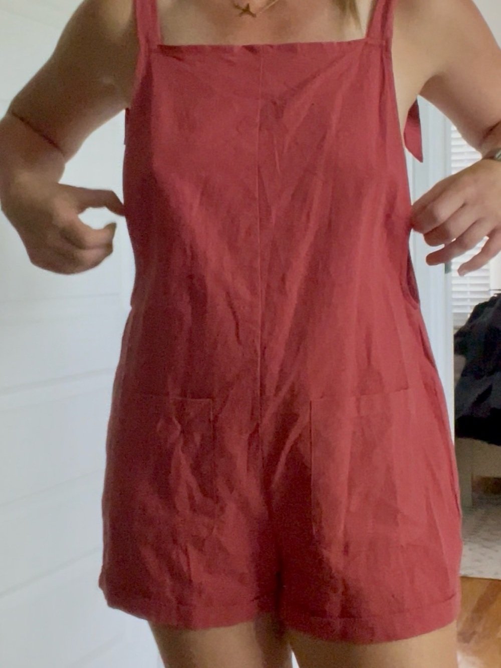 Free People urban outfitter  Red Square-Neck Short Romper overall  size S/M 4